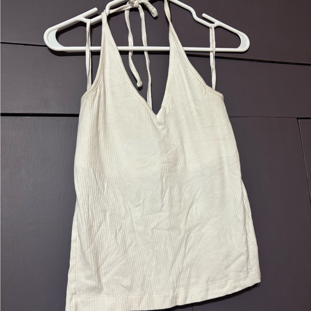 Old Navy White Ribbed Halter Top Size Large - GUC